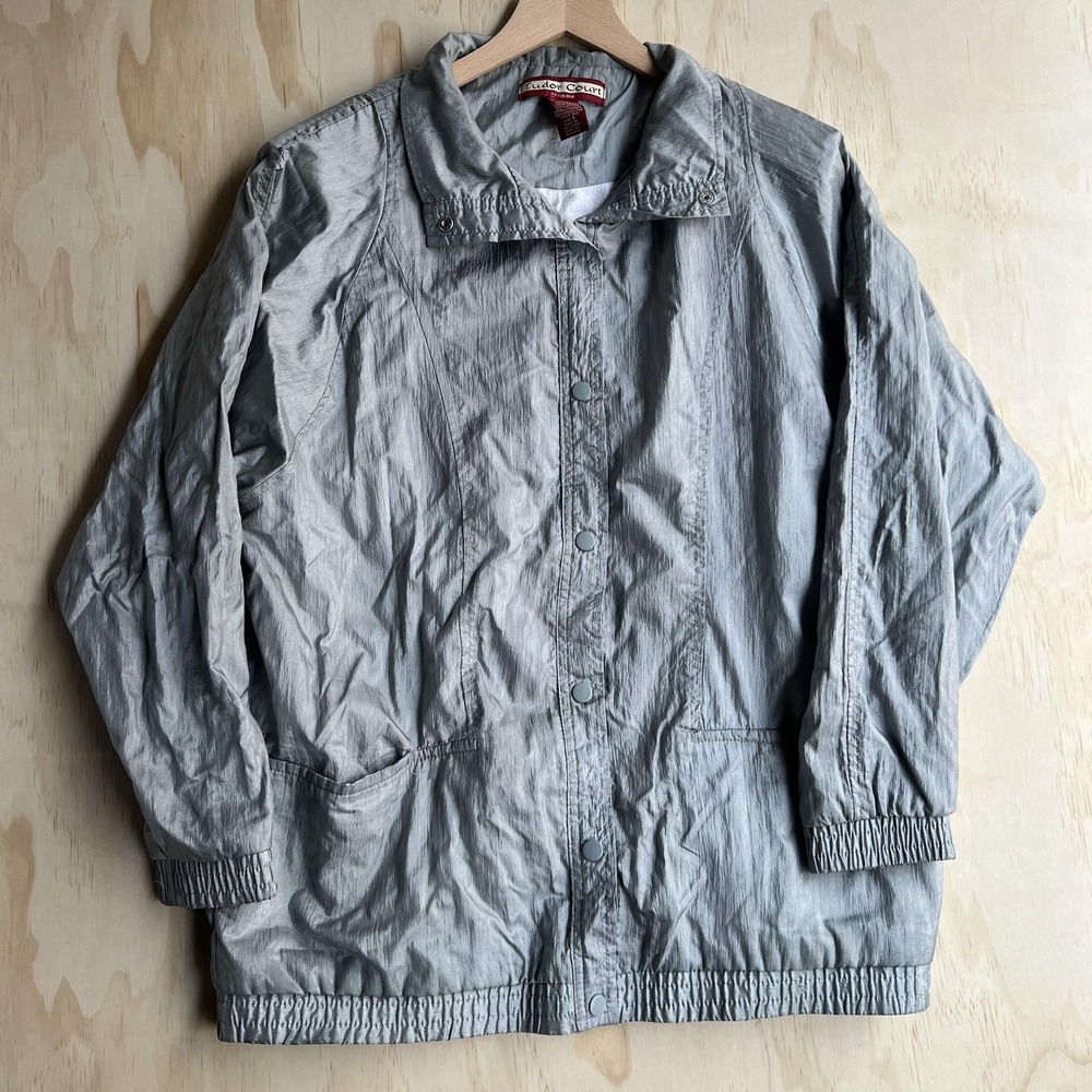 Vintage 90s Haband Jacket Mens Large Gray Nylon Snap Front Windbreaker Lined‎
